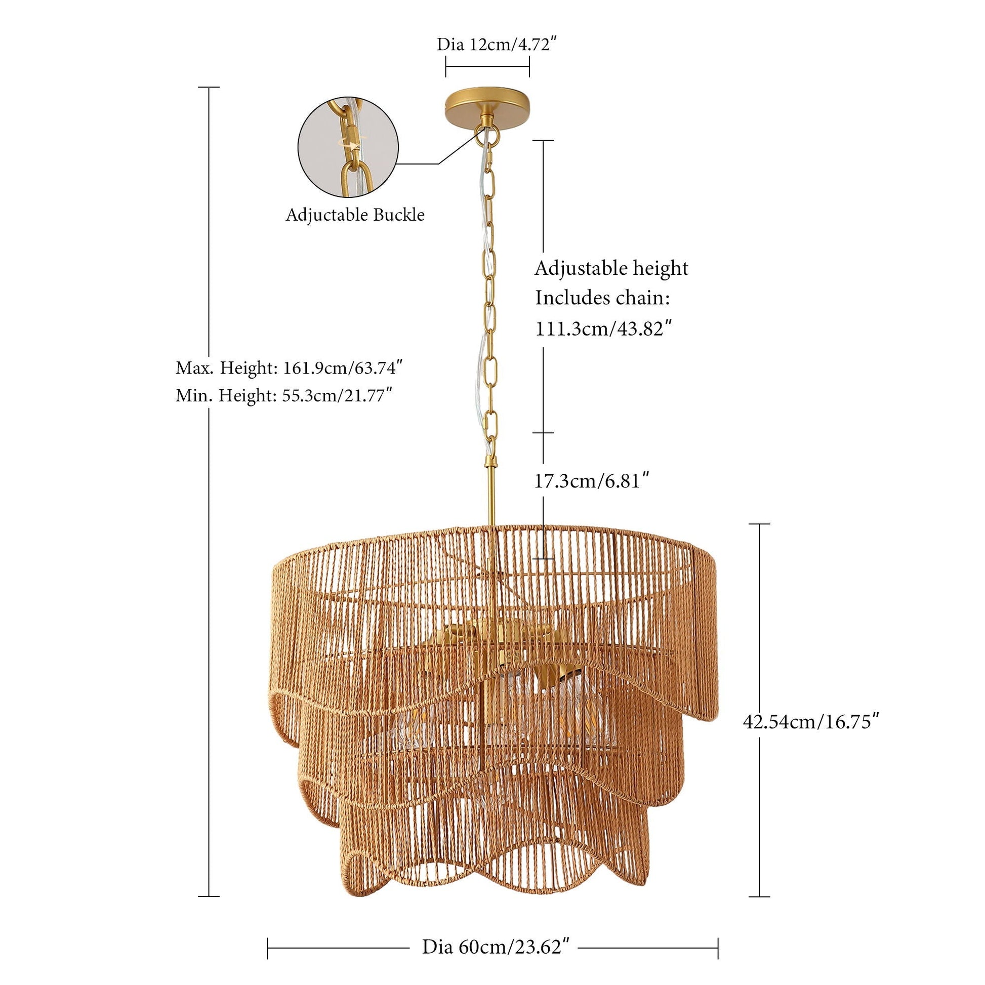 Chandelier With 7 Light E26 Base, Adjustable Height Wave Pendant Light For Living Room - Gold - Armand’s Maison & Marché