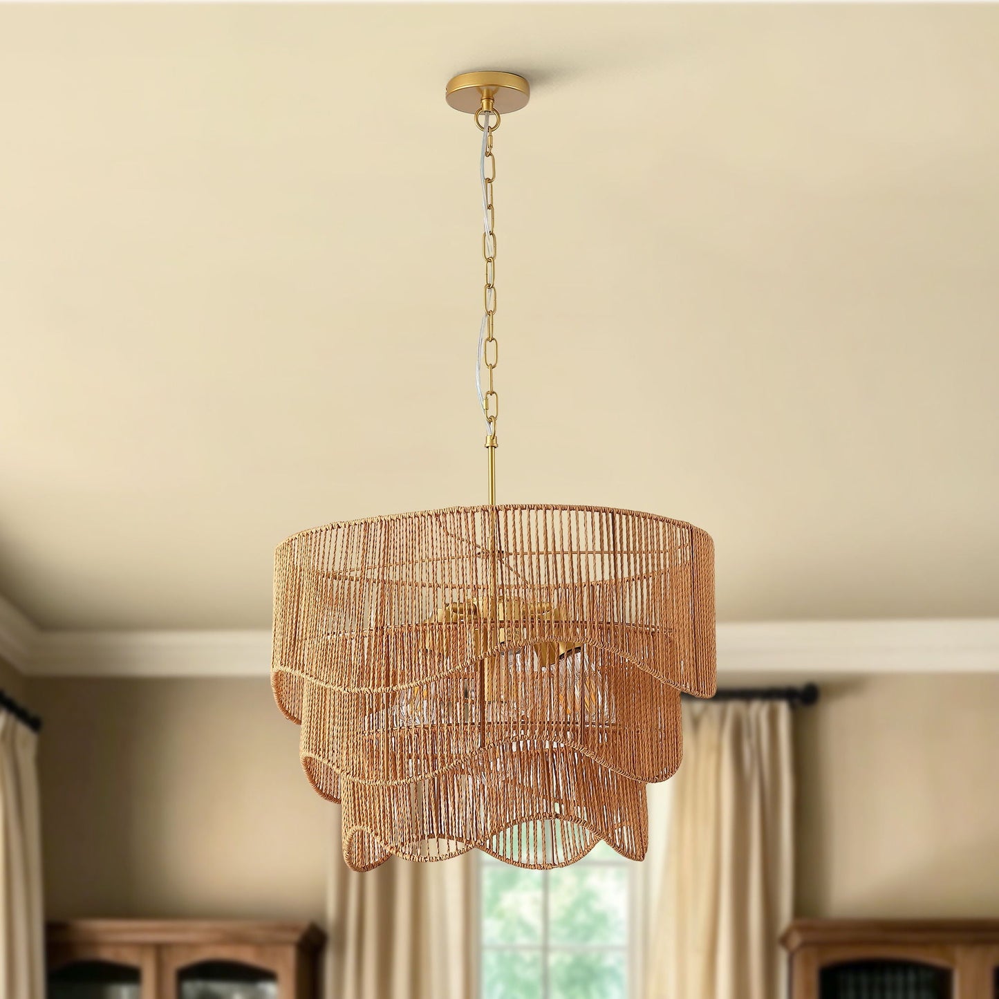 Chandelier With 7 Light E26 Base, Adjustable Height Wave Pendant Light For Living Room - Gold - Armand’s Maison & Marché