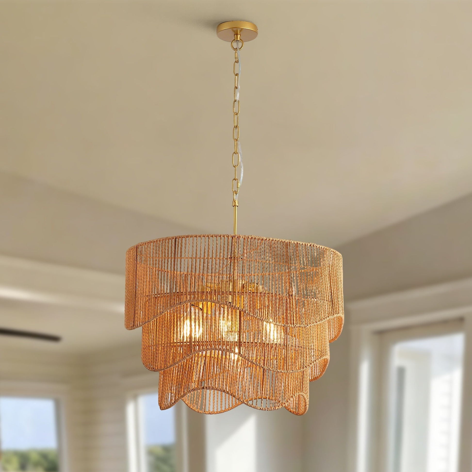 Chandelier With 7 Light E26 Base, Adjustable Height Wave Pendant Light For Living Room - Gold - Armand’s Maison & Marché
