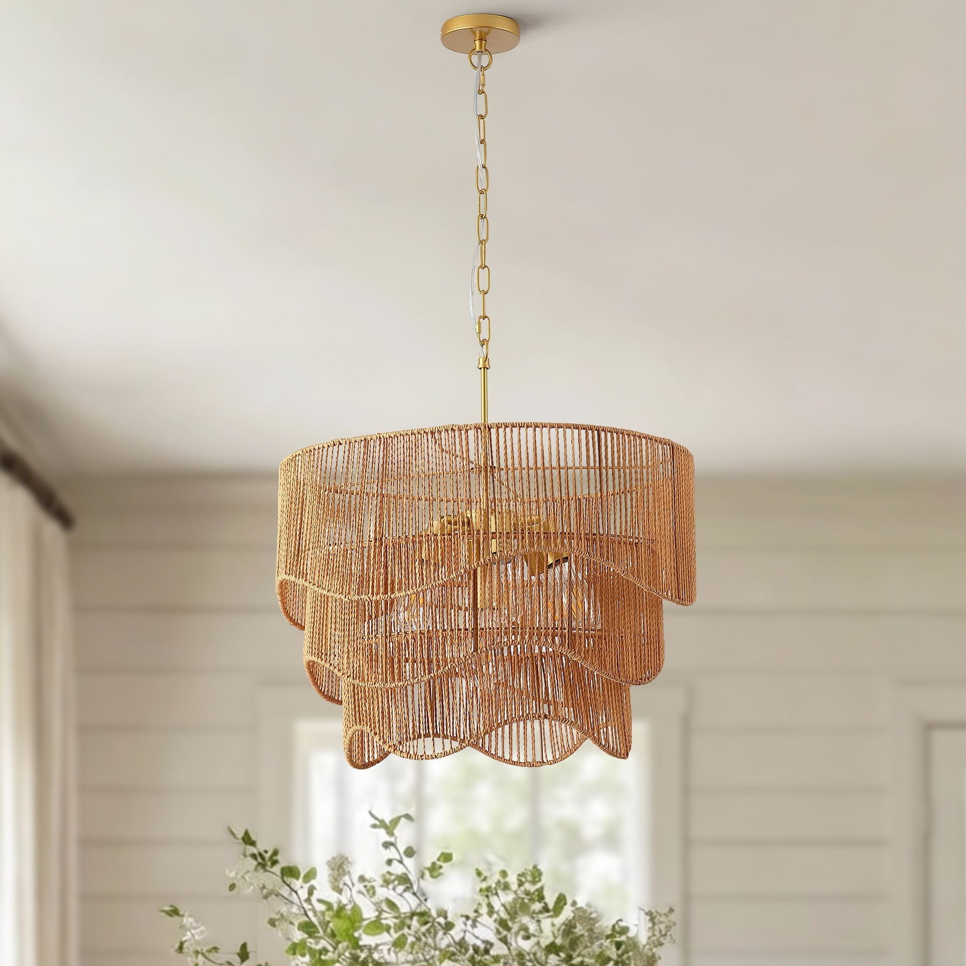 Chandelier With 7 Light E26 Base, Adjustable Height Wave Pendant Light For Living Room - Gold - Armand’s Maison & Marché