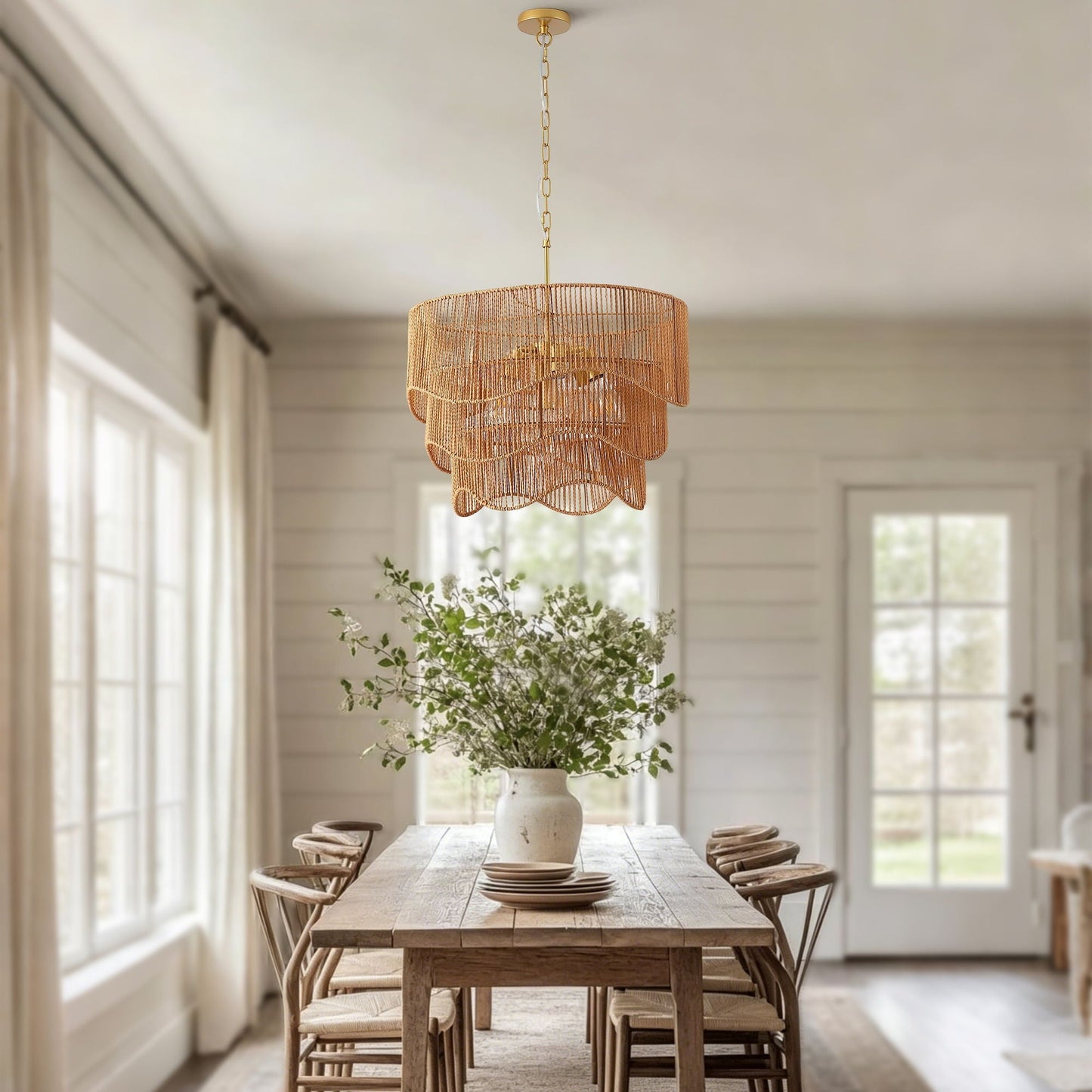 Chandelier With 7 Light E26 Base, Adjustable Height Wave Pendant Light For Living Room - Gold - Armand’s Maison & Marché