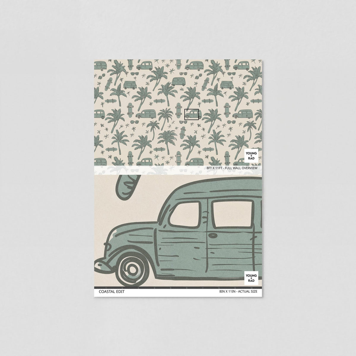 Coastal Palm Trees & Vans Wallpaper – Sage Green & Cream - Armand’s Maison & Marché