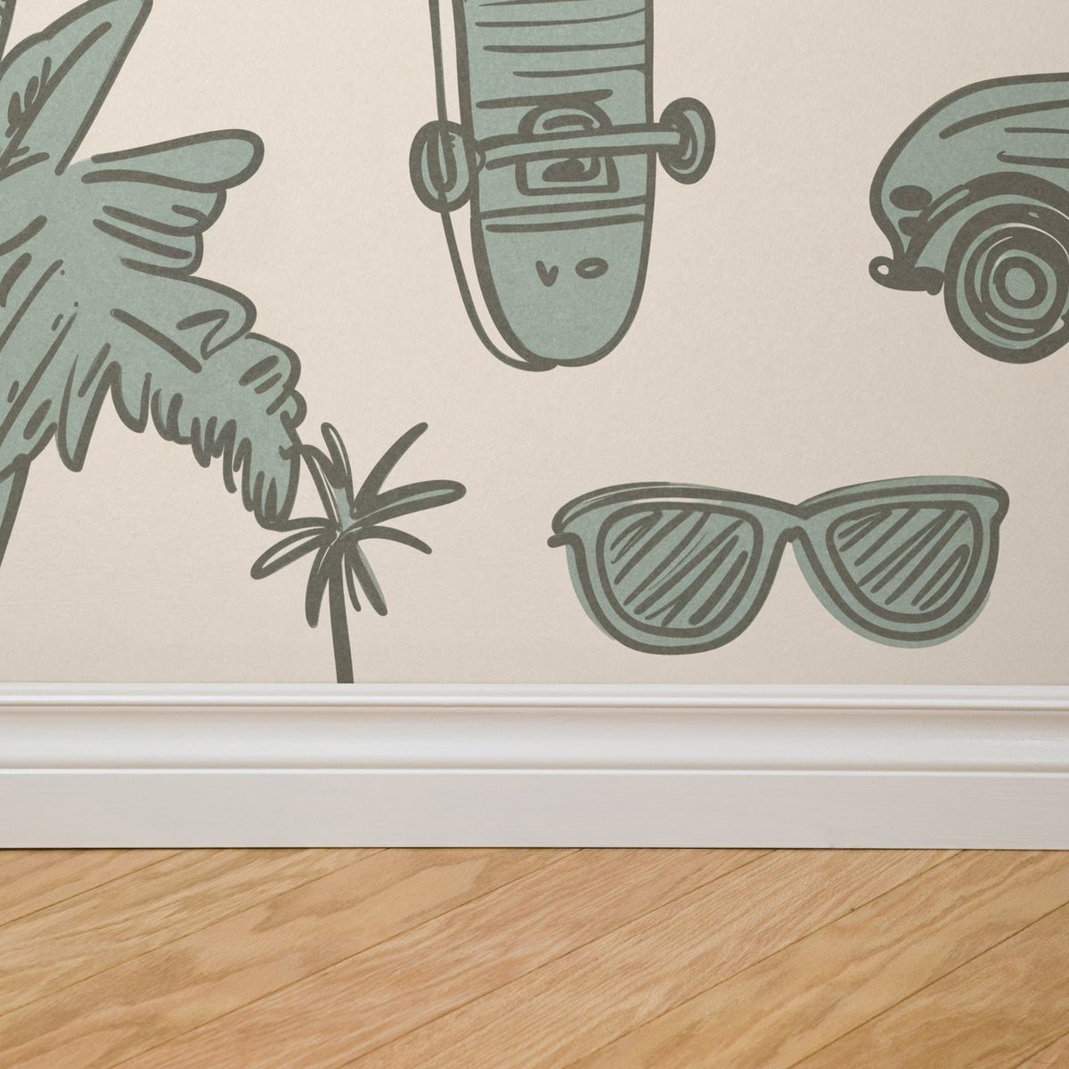 Coastal Palm Trees & Vans Wallpaper – Sage Green & Cream - Armand’s Maison & Marché