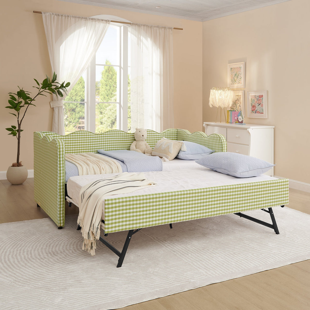 Cozy Gingham Daybed with Trundle – Twin Size - Armand’s Maison & Marché