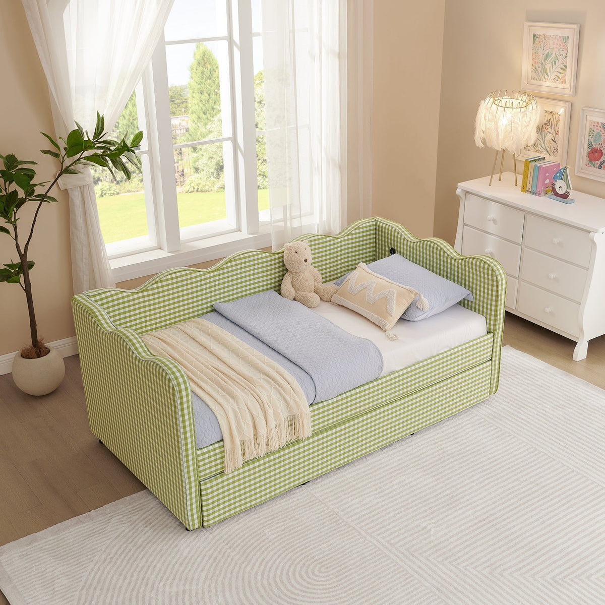Cozy Gingham Daybed with Trundle – Twin Size - Armand’s Maison & Marché