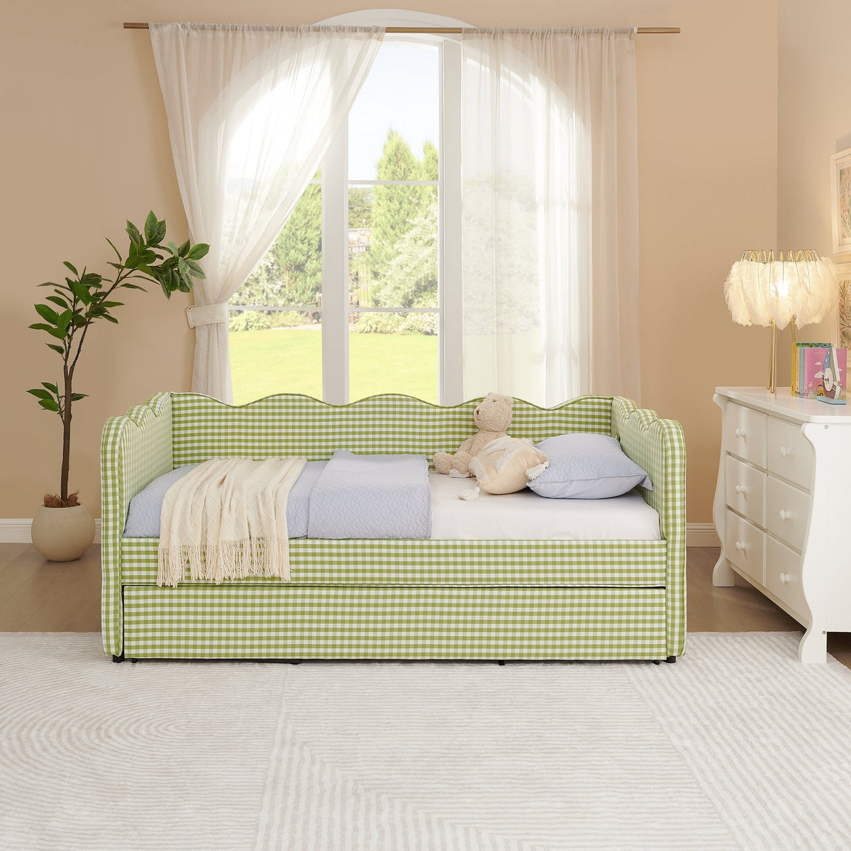 Cozy Gingham Daybed with Trundle – Twin Size - Armand’s Maison & Marché
