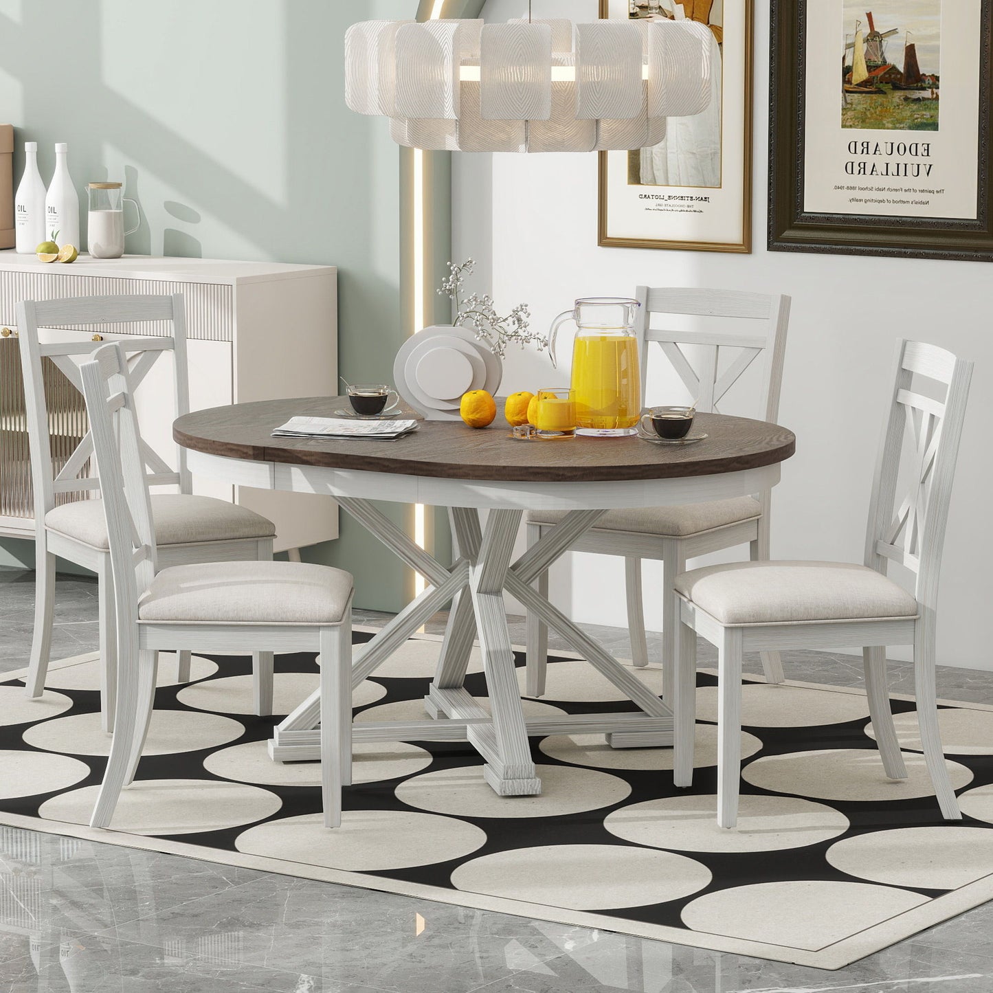Dining Set With Extendable Round Table And 4 Upholstered Chairs - Armand’s Maison & Marché