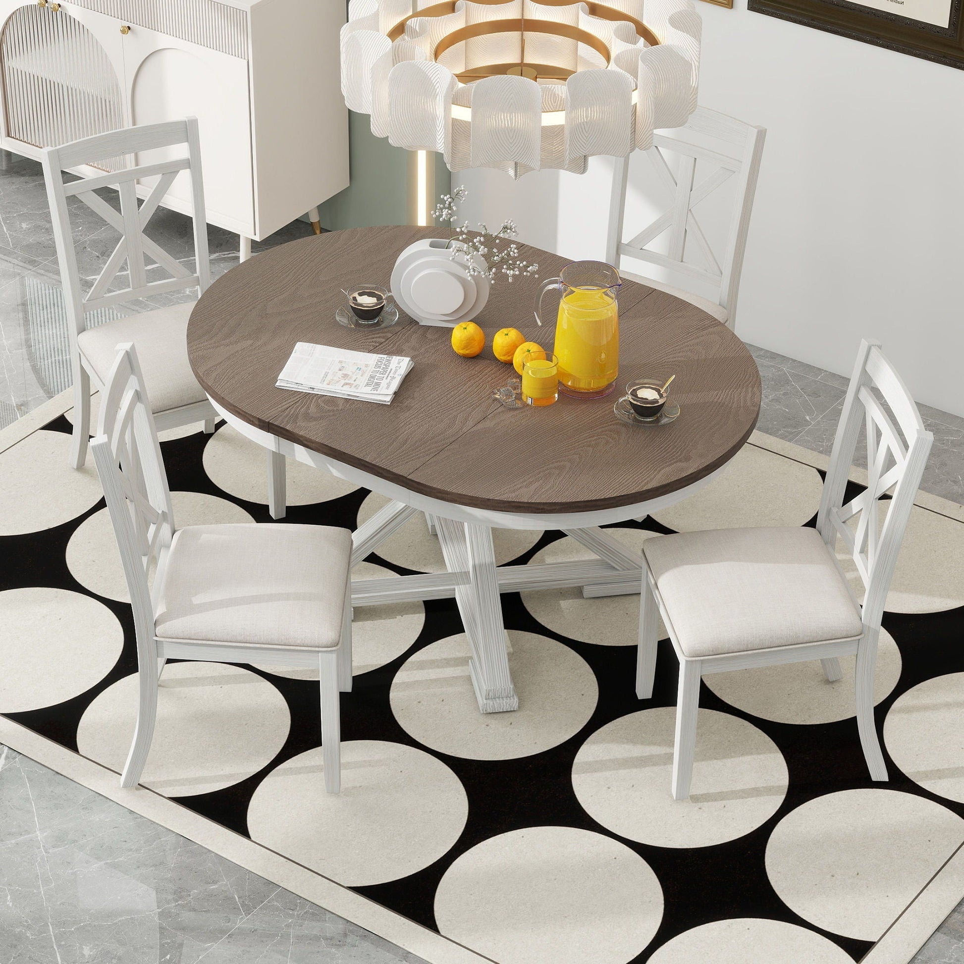 Dining Set With Extendable Round Table And 4 Upholstered Chairs - Armand’s Maison & Marché