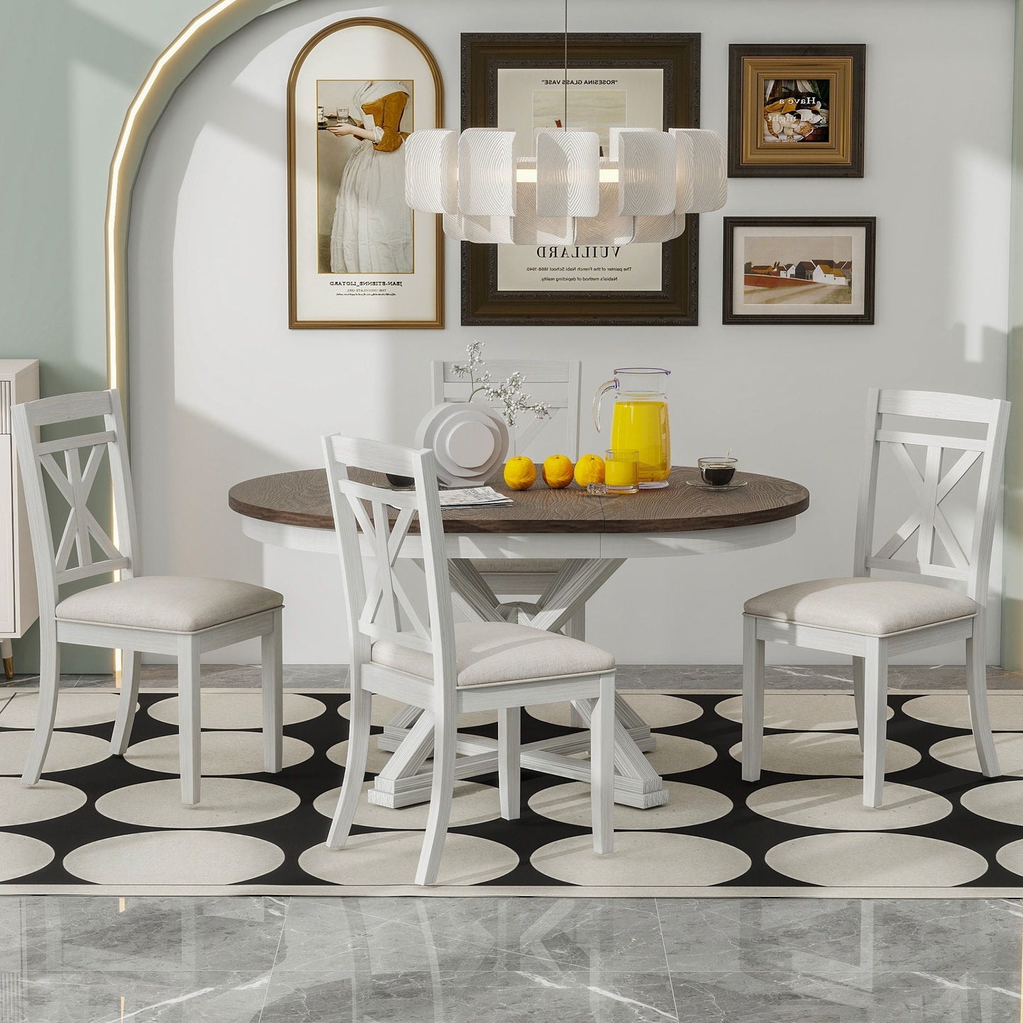 Dining Set With Extendable Round Table And 4 Upholstered Chairs - Armand’s Maison & Marché