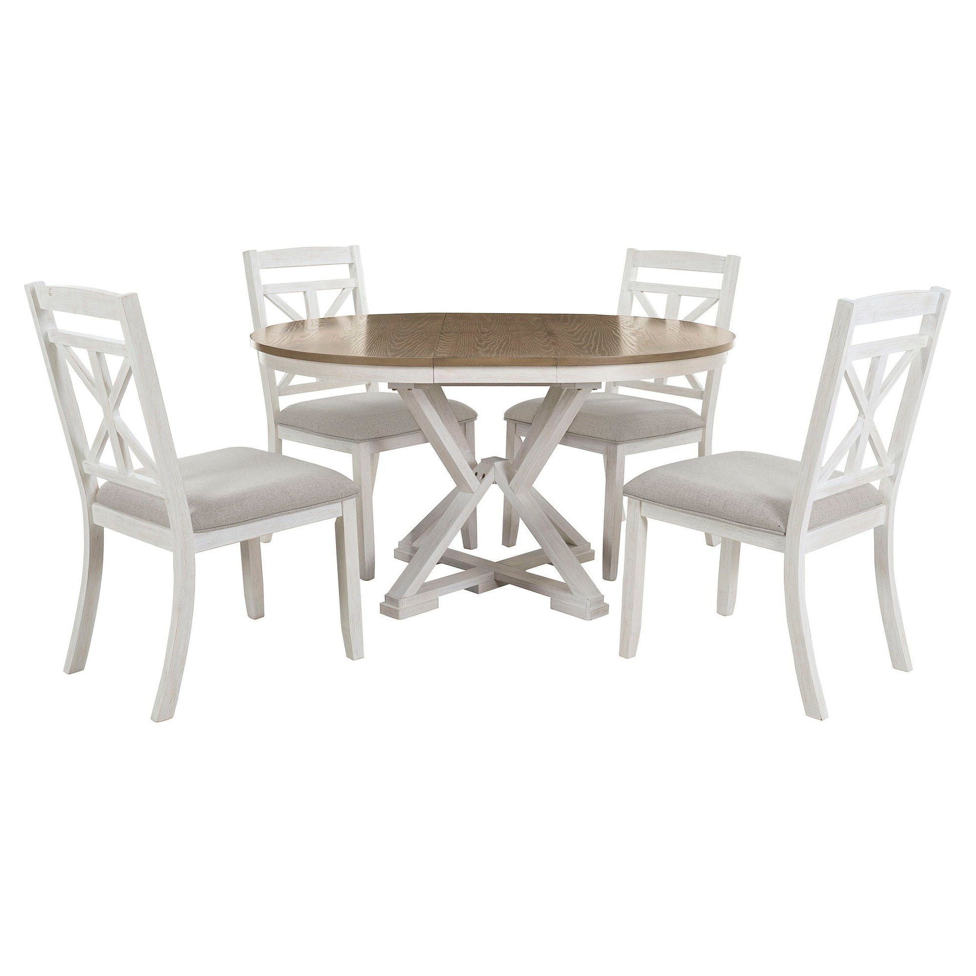Dining Set With Extendable Round Table And 4 Upholstered Chairs - Armand’s Maison & Marché