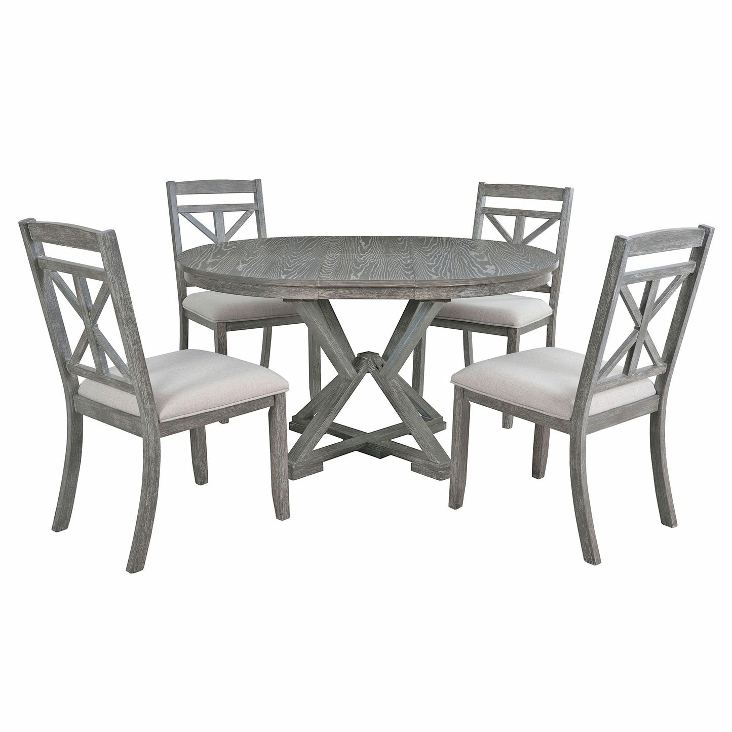 Dining Set With Extendable Round Table And 4 Upholstered Chairs - Armand’s Maison & Marché