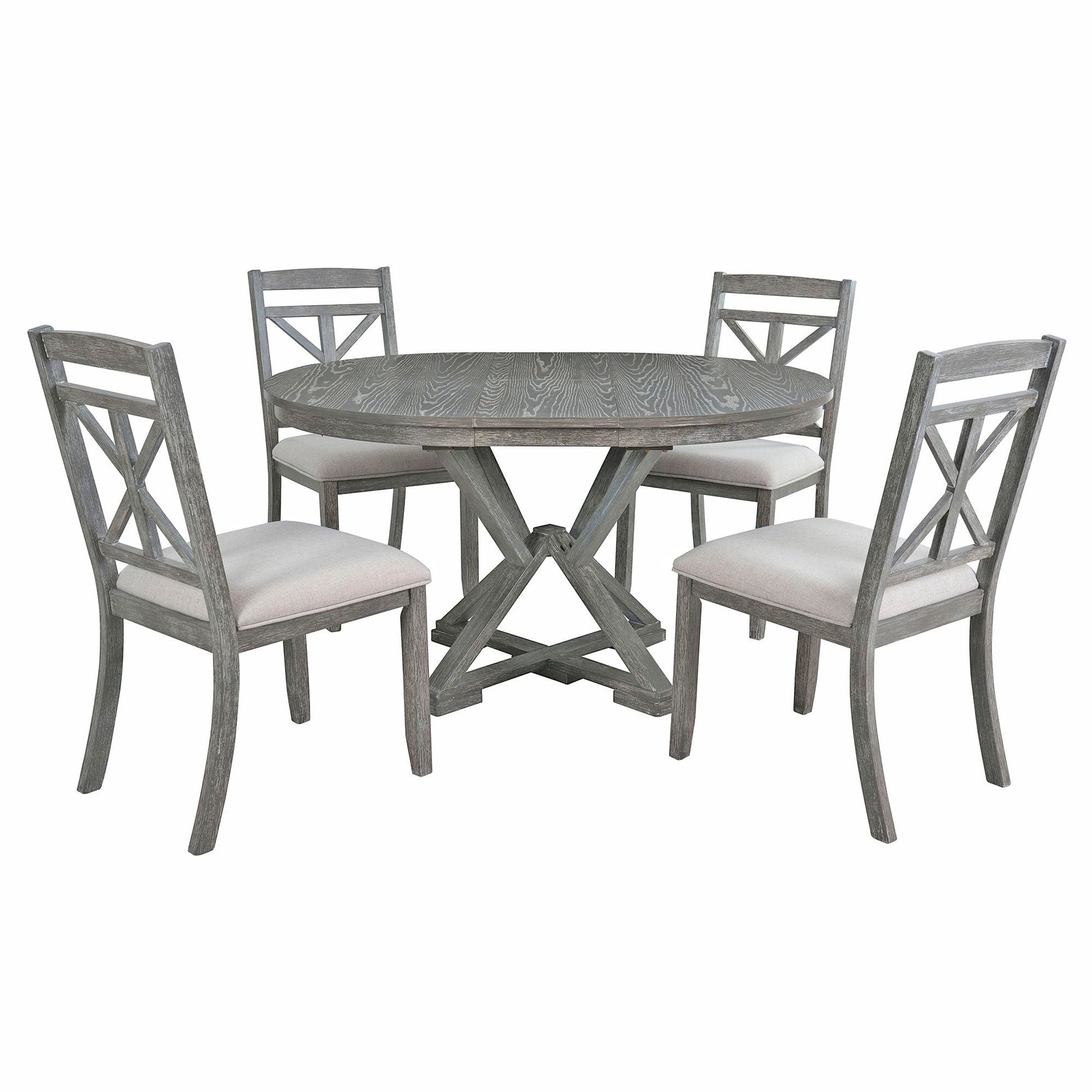 Dining Set With Extendable Round Table And 4 Upholstered Chairs - Armand’s Maison & Marché