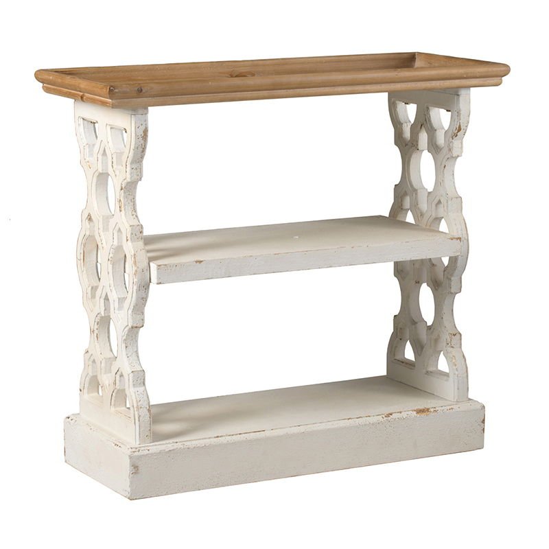Distressed Wood Shelf Tray, French Country Console Table - Brown / Antique White - Armand’s Maison & Marché