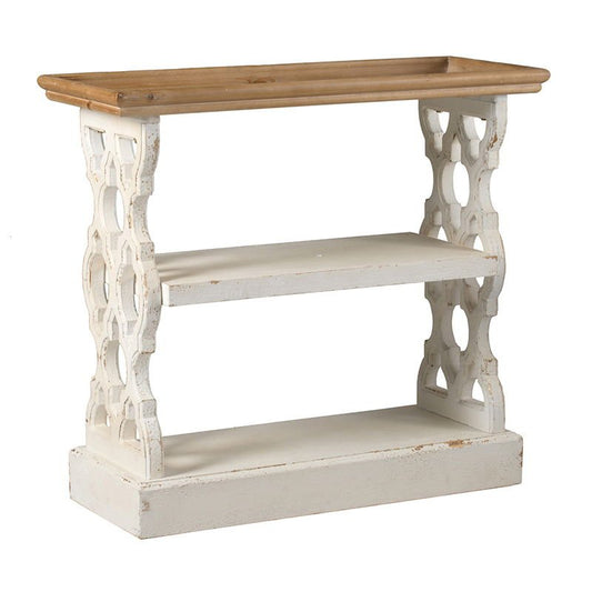 Distressed Wood Shelf Tray, French Country Console Table - Brown / Antique White - Armand’s Maison & Marché