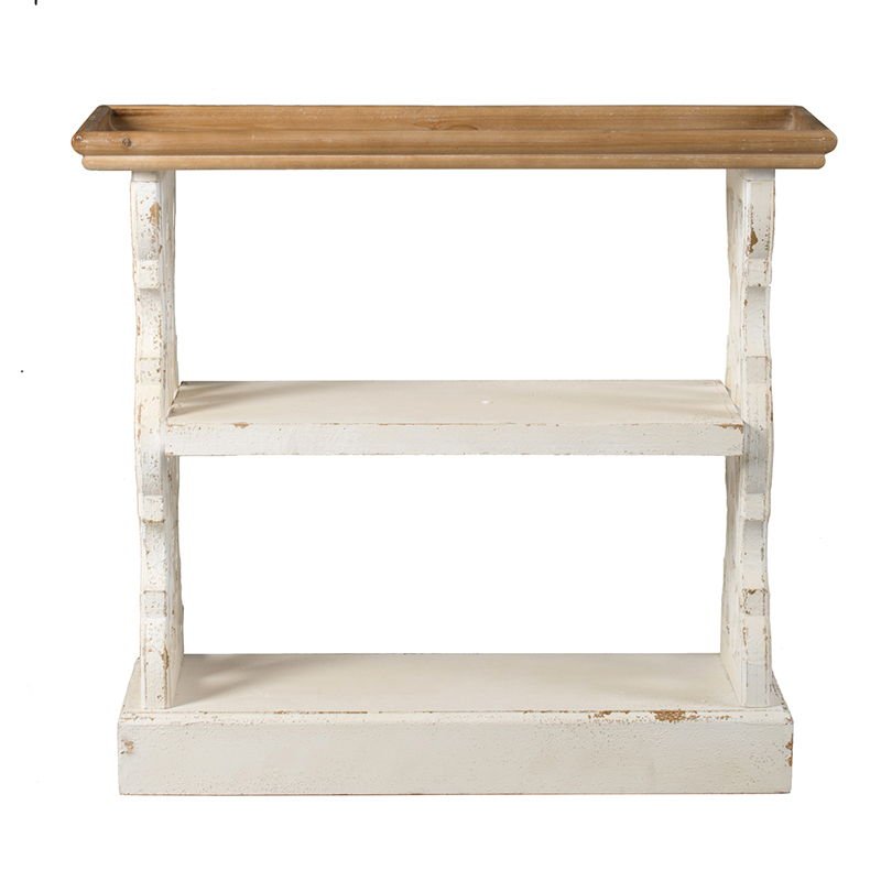 Distressed Wood Shelf Tray, French Country Console Table - Brown / Antique White - Armand’s Maison & Marché