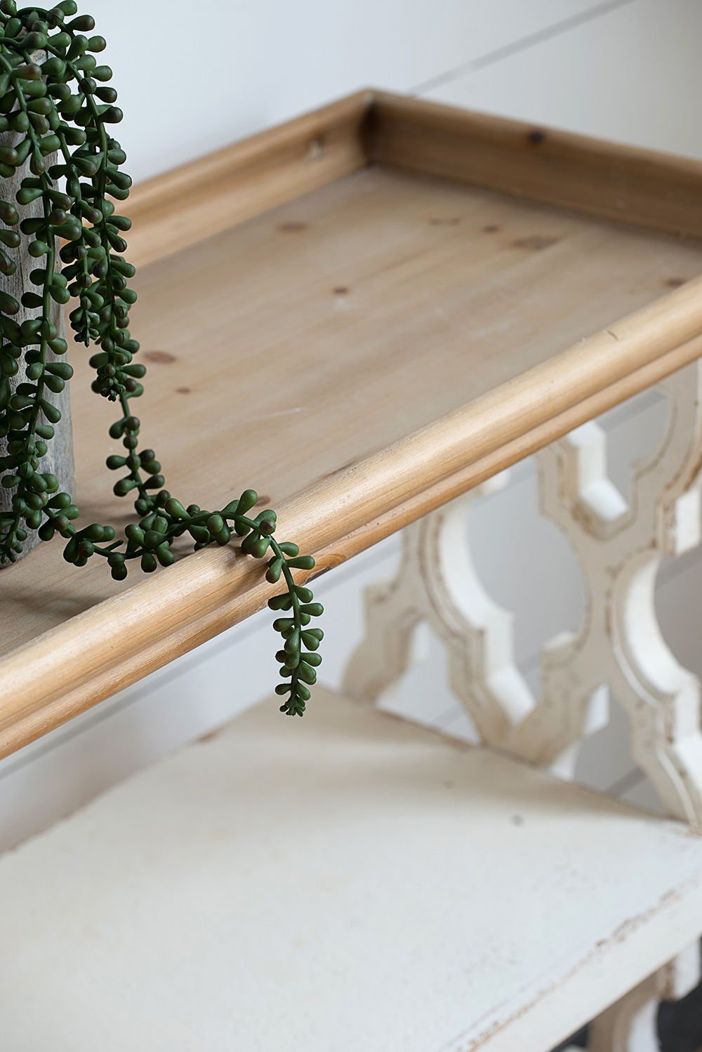 Distressed Wood Shelf Tray, French Country Console Table - Brown / Antique White - Armand’s Maison & Marché