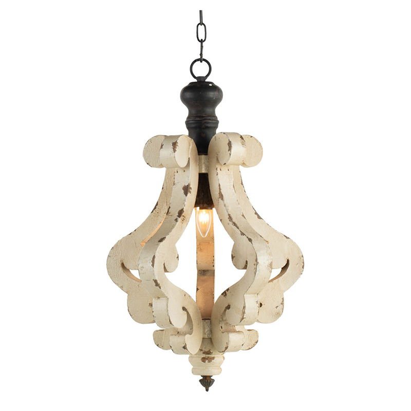 Farmhouse Chandeliar Distressed Pendant French Country Wood Chandelier For Living Room Foyer, Bulb Not Included - Antique Cream - Armand’s Maison & Marché