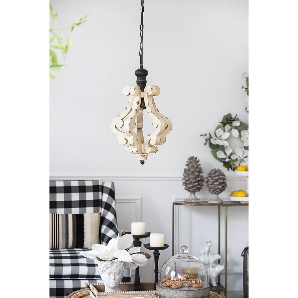 Farmhouse Chandeliar Distressed Pendant French Country Wood Chandelier For Living Room Foyer, Bulb Not Included - Antique Cream - Armand’s Maison & Marché