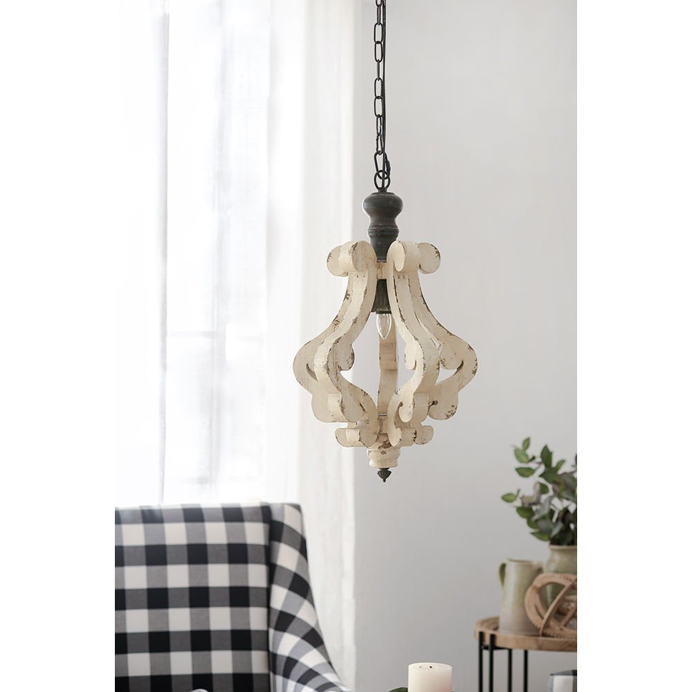 Farmhouse Chandeliar Distressed Pendant French Country Wood Chandelier For Living Room Foyer, Bulb Not Included - Antique Cream - Armand’s Maison & Marché