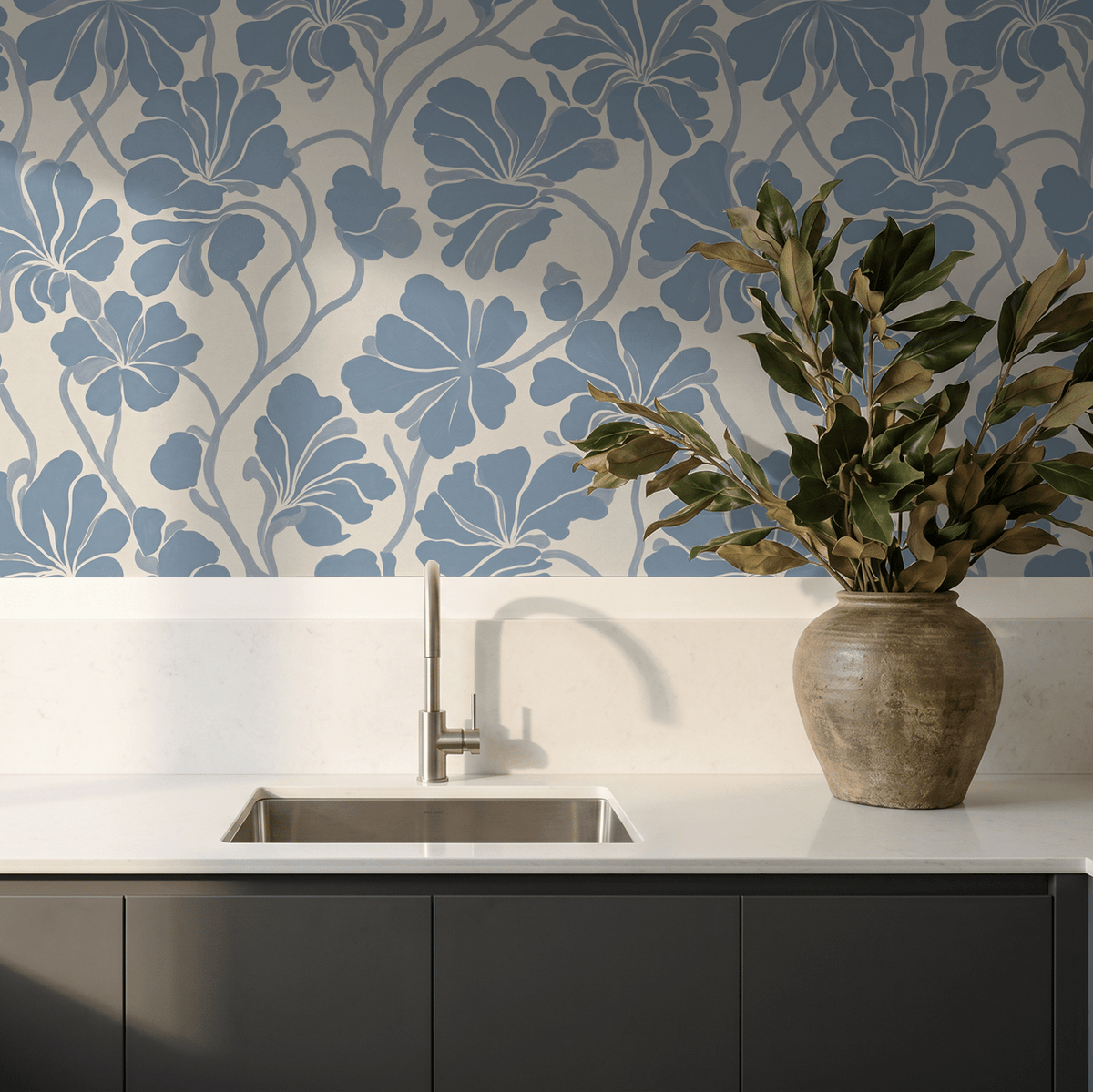 Fleurish Wallpaper – Soft Blue Floral - Armand’s Maison & Marché
