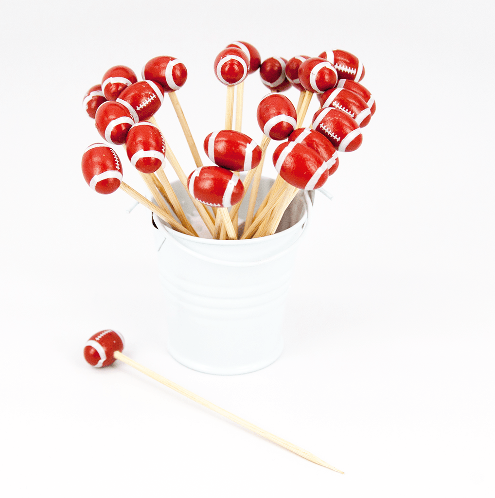 Set of 25 football-themed party picks for appetizers, cupcakes, snacks and game-day entertaining.