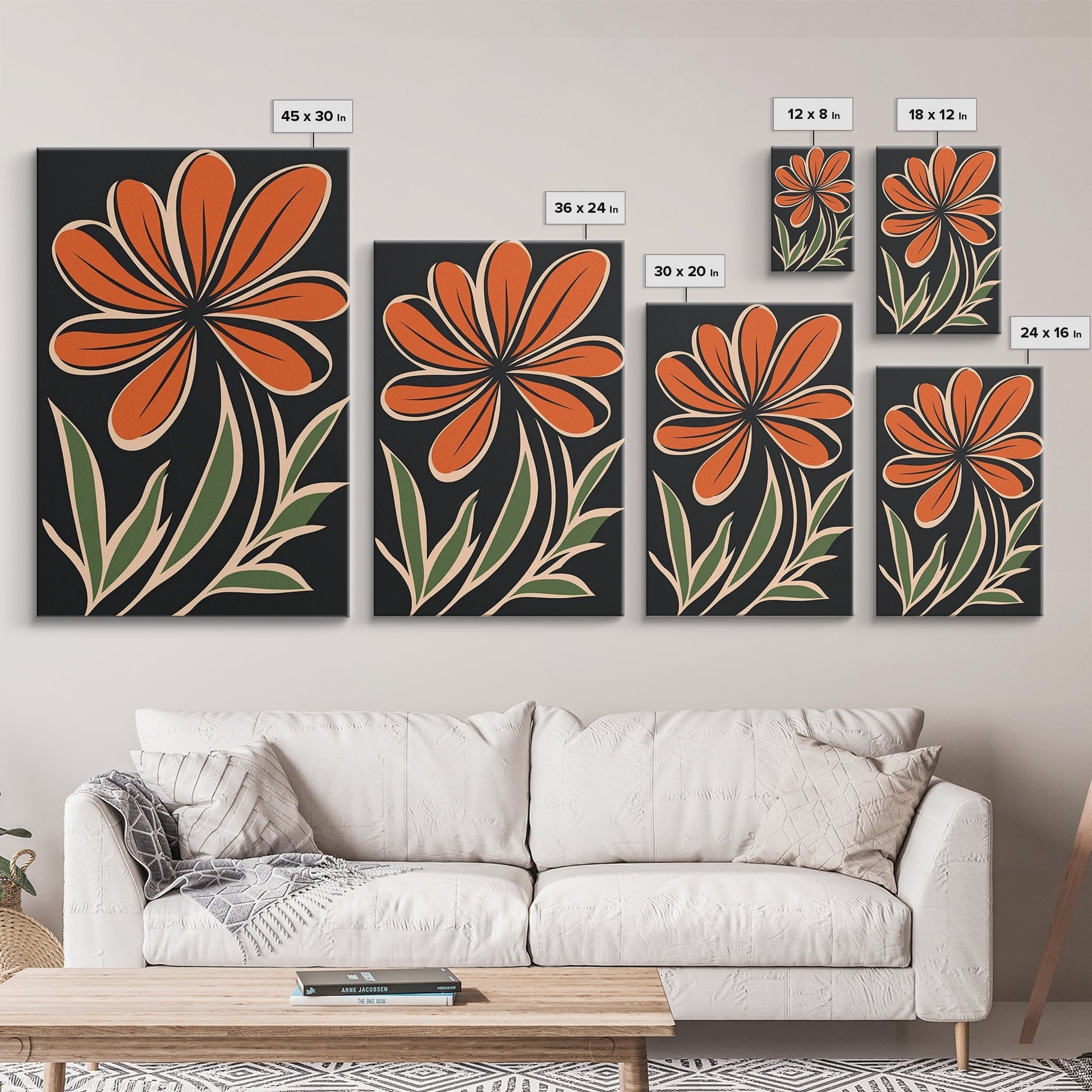 Framed Canvas Wall Art Abstract Botanical Floral Print, Boho Mid-century Modern Floral Canvas Print, Minimalist Boho Modern Art - Armand’s Maison & Marché