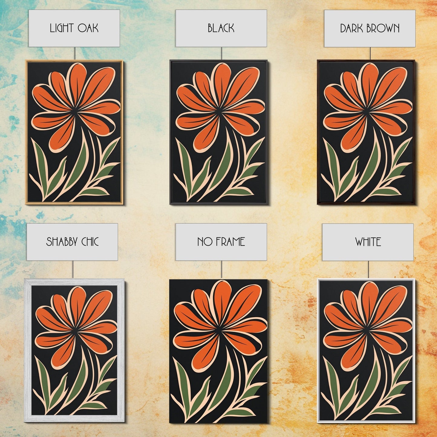 Framed Canvas Wall Art Abstract Botanical Floral Print, Boho Mid-century Modern Floral Canvas Print, Minimalist Boho Modern Art - Armand’s Maison & Marché
