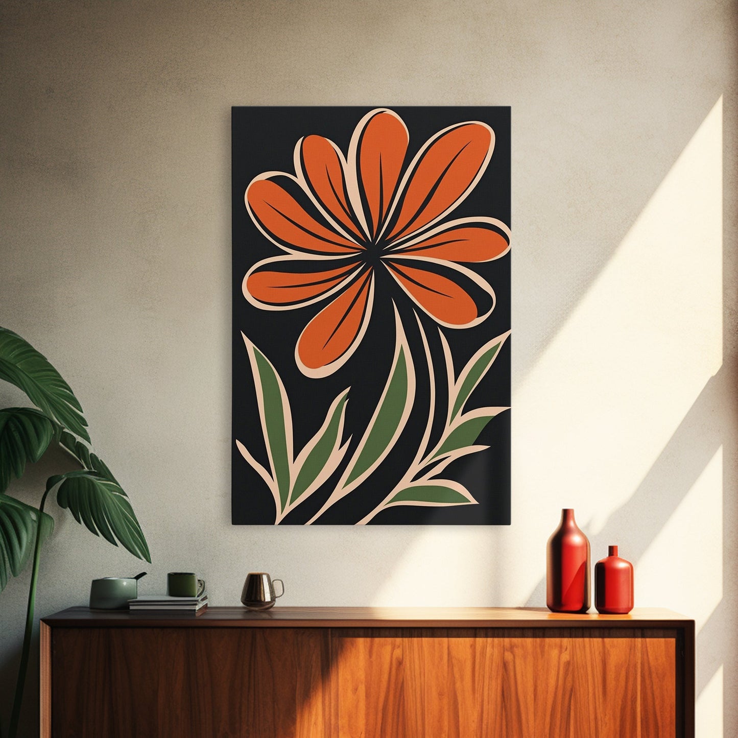 Framed Canvas Wall Art Abstract Botanical Floral Print, Boho Mid-century Modern Floral Canvas Print, Minimalist Boho Modern Art - Armand’s Maison & Marché