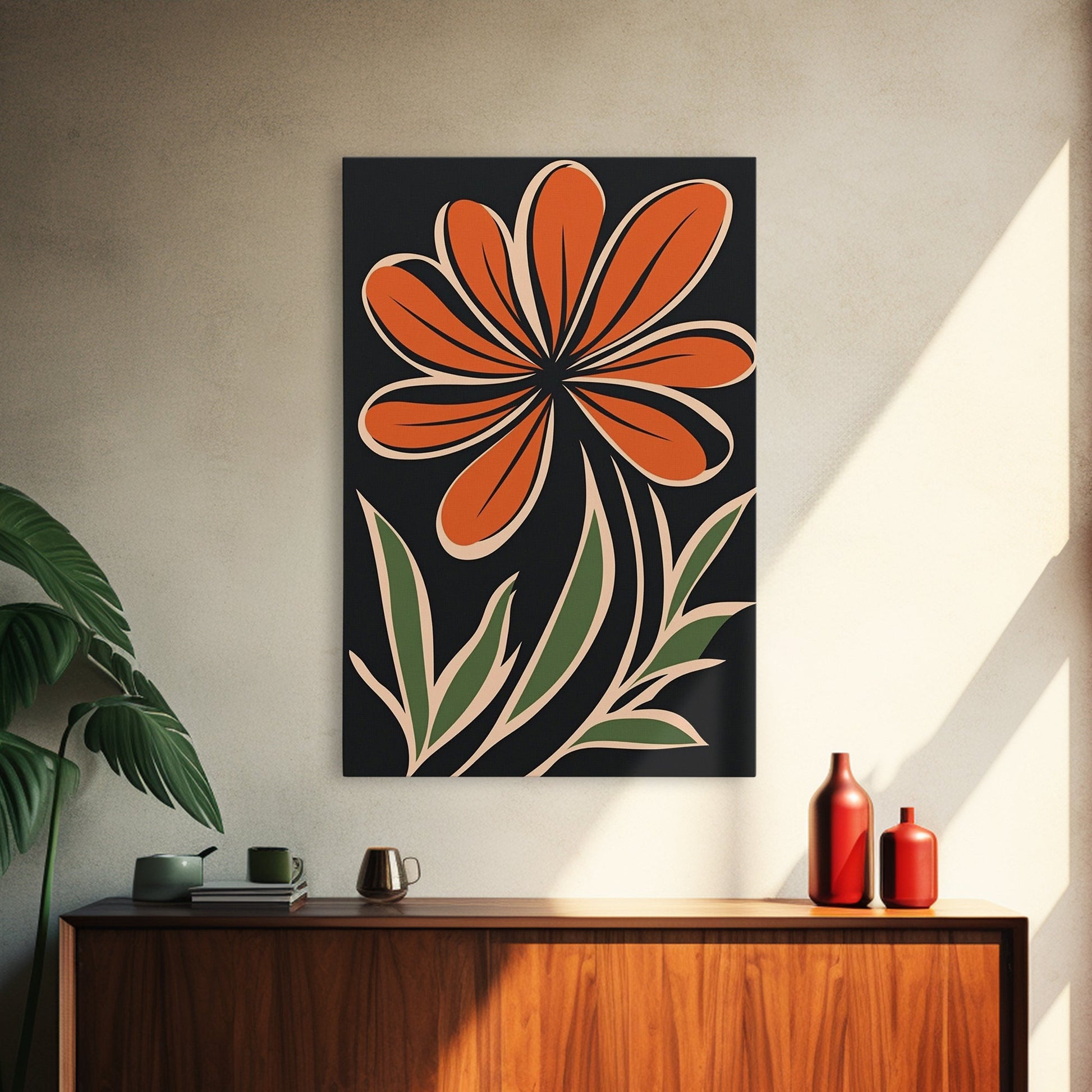 Framed Canvas Wall Art Abstract Botanical Floral Print, Boho Mid-century Modern Floral Canvas Print, Minimalist Boho Modern Art - Armand’s Maison & Marché