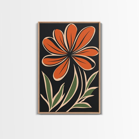 Framed Canvas Wall Art Abstract Botanical Floral Print, Boho Mid-century Modern Floral Canvas Print, Minimalist Boho Modern Art - Armand’s Maison & Marché