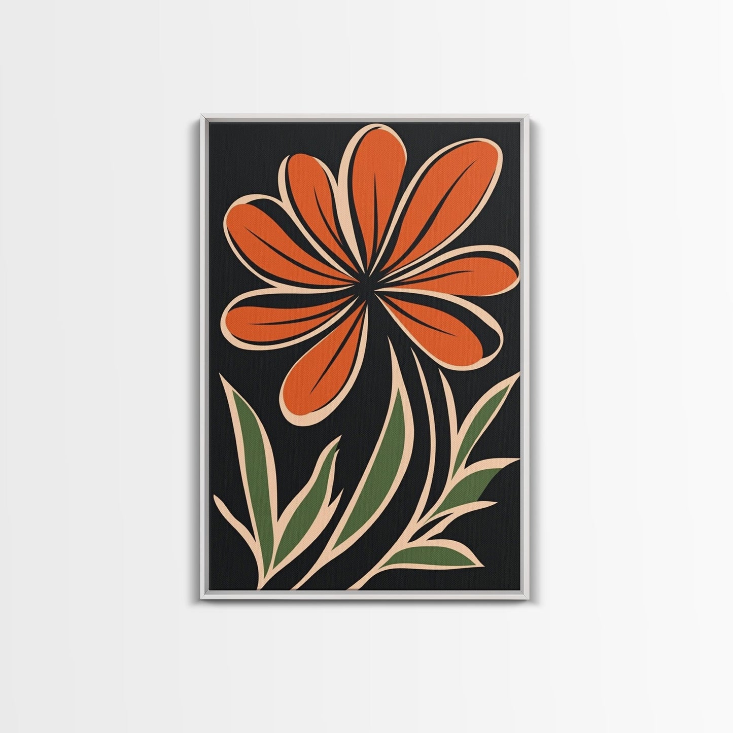 Framed Canvas Wall Art Abstract Botanical Floral Print, Boho Mid-century Modern Floral Canvas Print, Minimalist Boho Modern Art - Armand’s Maison & Marché