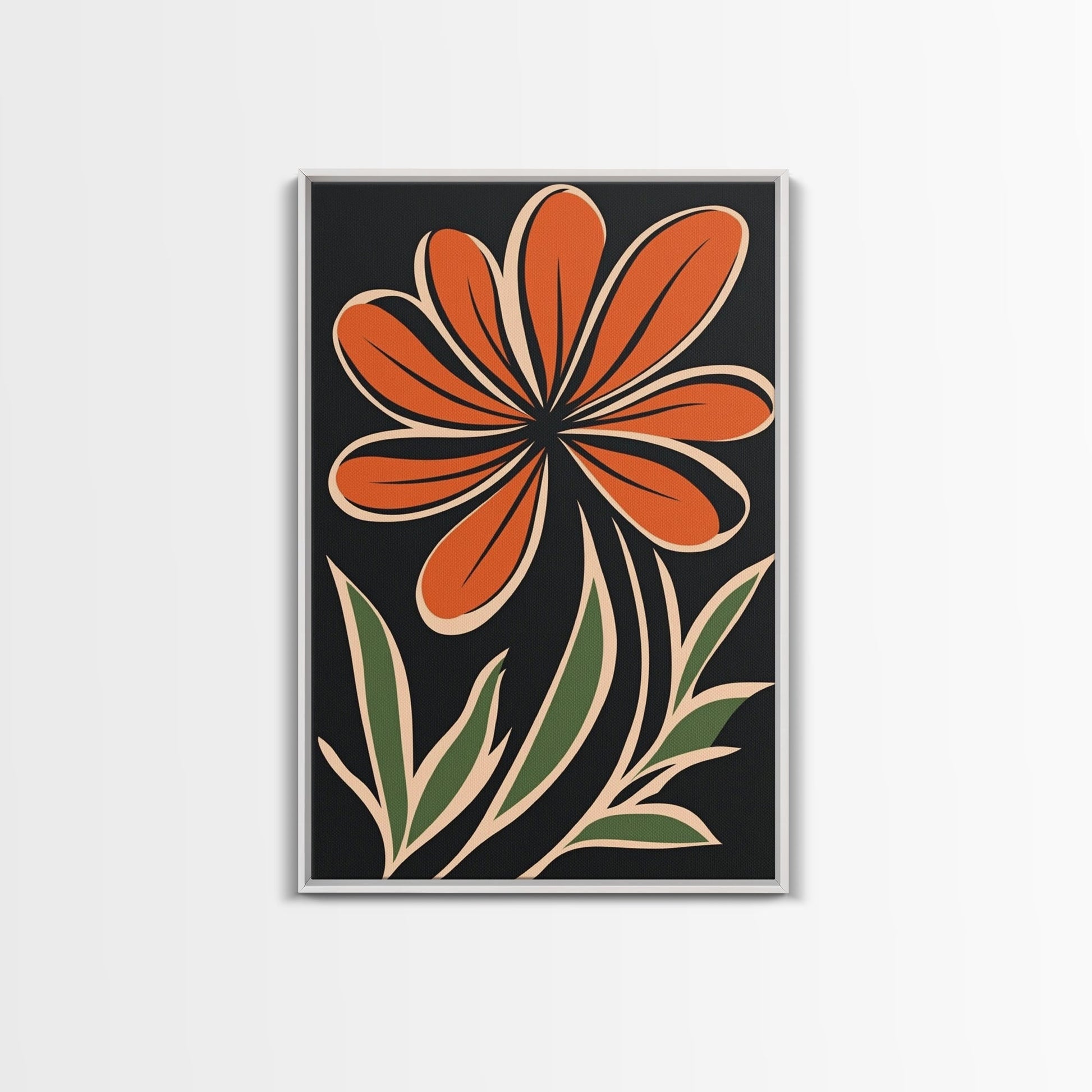 Framed Canvas Wall Art Abstract Botanical Floral Print, Boho Mid-century Modern Floral Canvas Print, Minimalist Boho Modern Art - Armand’s Maison & Marché