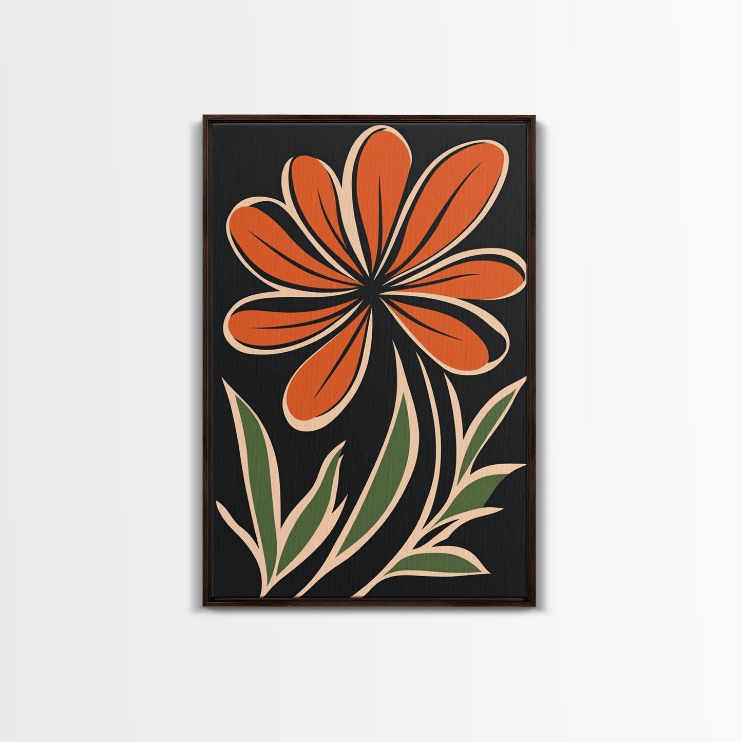 Framed Canvas Wall Art Abstract Botanical Floral Print, Boho Mid-century Modern Floral Canvas Print, Minimalist Boho Modern Art - Armand’s Maison & Marché