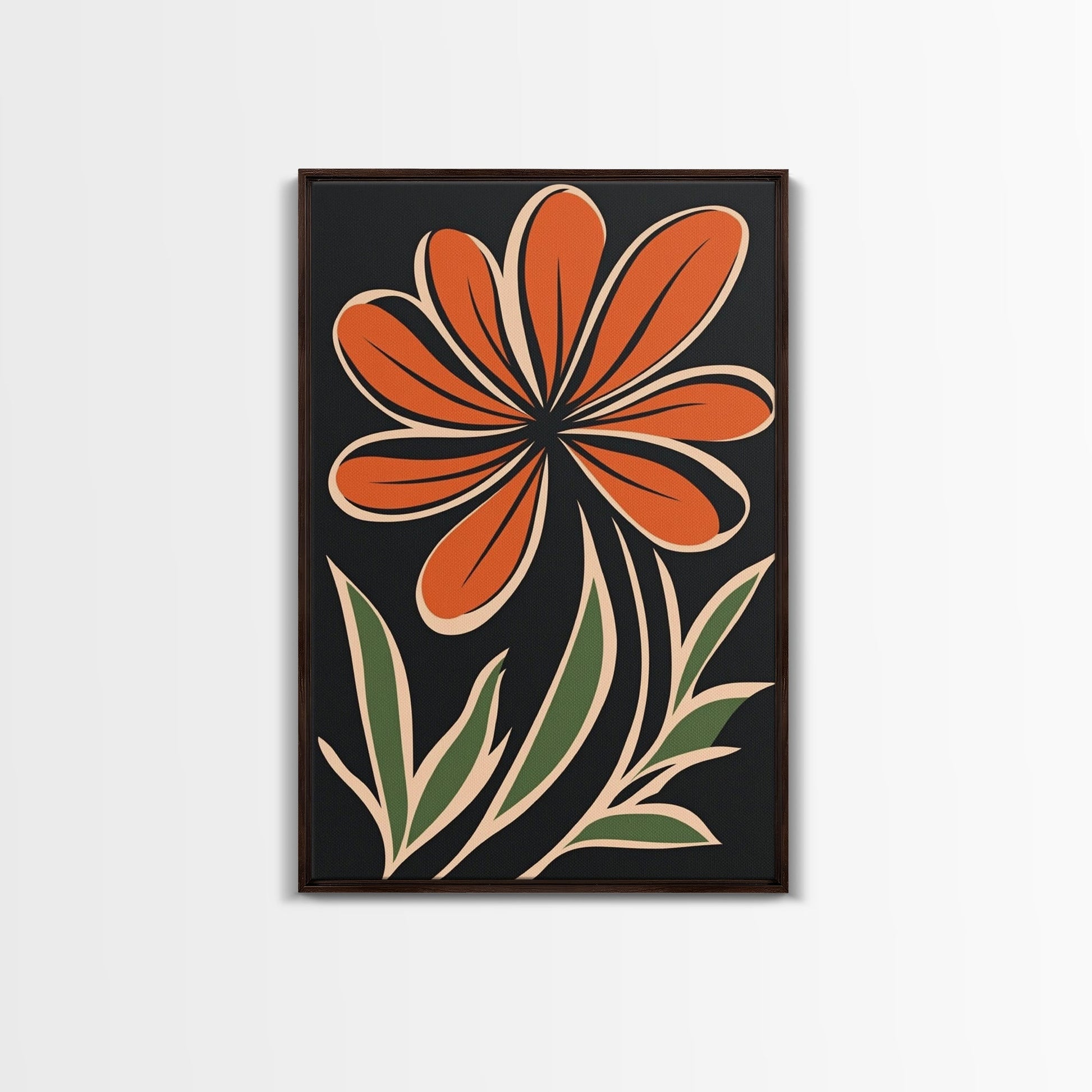 Framed Canvas Wall Art Abstract Botanical Floral Print, Boho Mid-century Modern Floral Canvas Print, Minimalist Boho Modern Art - Armand’s Maison & Marché