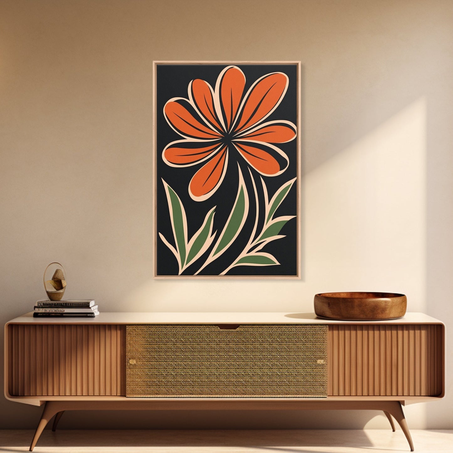 Framed Canvas Wall Art Abstract Botanical Floral Print, Boho Mid-century Modern Floral Canvas Print, Minimalist Boho Modern Art - Armand’s Maison & Marché