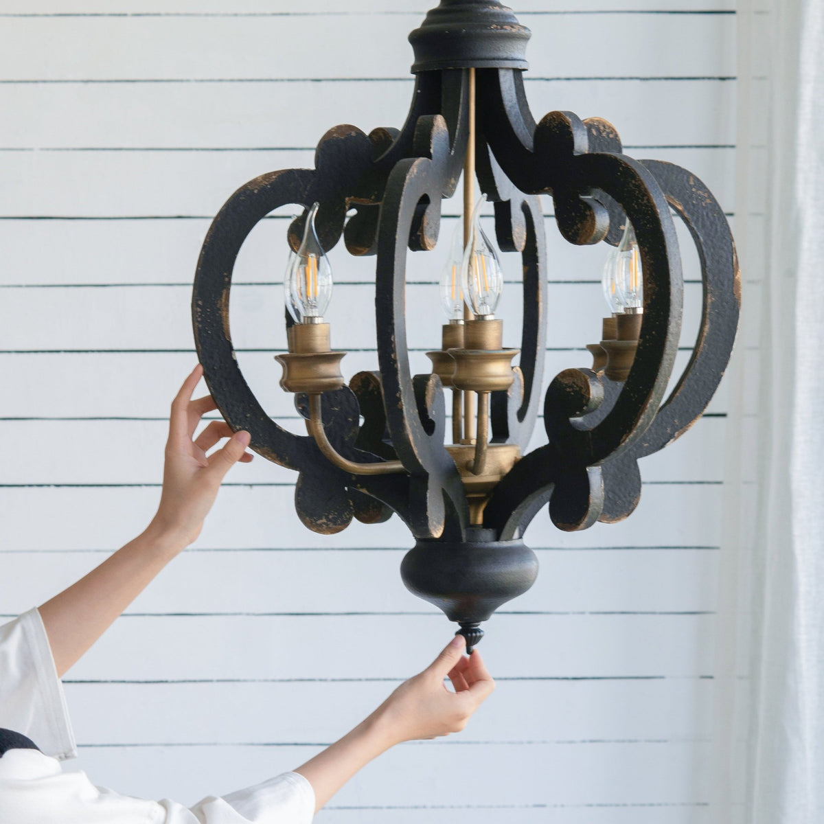 French Country Wood Chandelier – 6-Light Farmhouse Pendant - Armand’s Maison & Marché