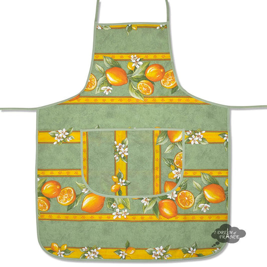 French kitchen apron - 100% cotton - Lemons green | Tissus Toselli - Armand’s Maison & Marché