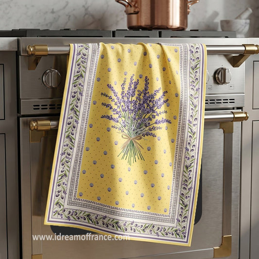 French kitchen towel - Printed cotton - Lauris yellow | Tissus Toselli - Armand’s Maison & Marché