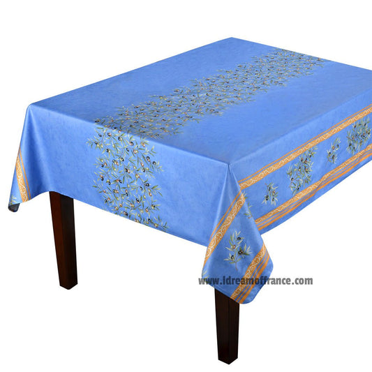 French Provencal tablecloth - Acrylic coated cotton, Spill-proof - 60" square - Clos des Oliviers blue | Label France - Armand’s Maison & Marché