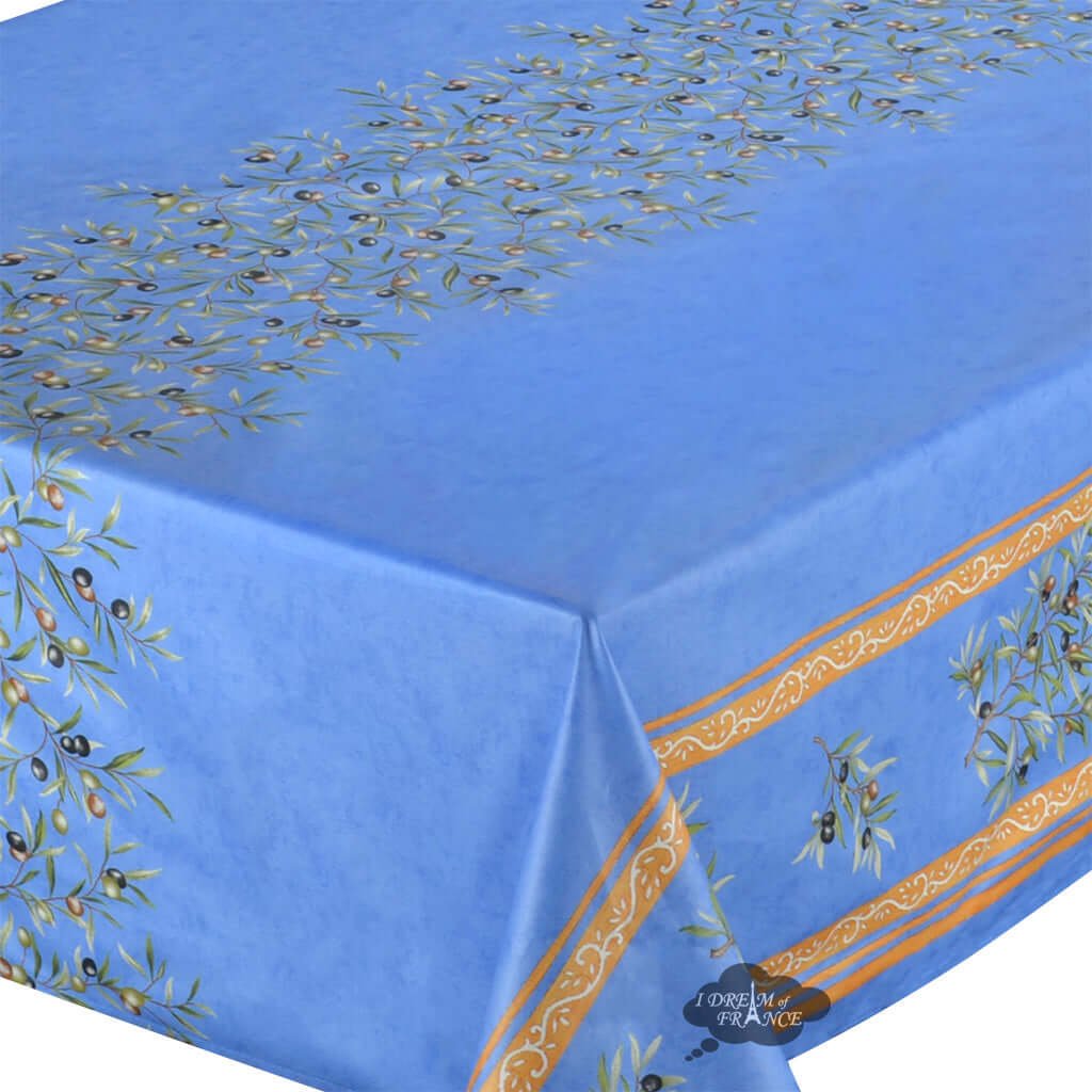 French Provencal tablecloth - Acrylic coated cotton, Spill-proof - 60" square - Clos des Oliviers blue | Label France - Armand’s Maison & Marché