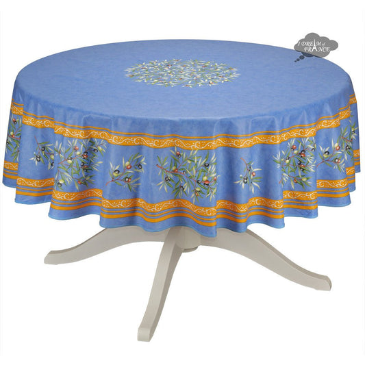 French Provencal tablecloth - Cotton, natural or acrylic-coated - 70" round - Clos des Oliviers blue | Label France - Armand’s Maison & Marché