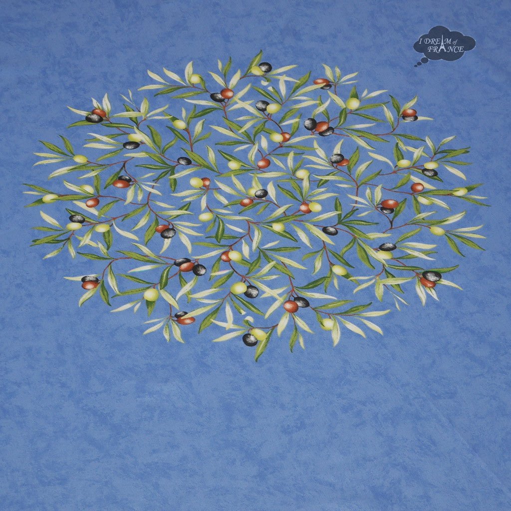 French Provencal tablecloth - Cotton, natural or acrylic-coated - 70" round - Clos des Oliviers blue | Label France - Armand’s Maison & Marché