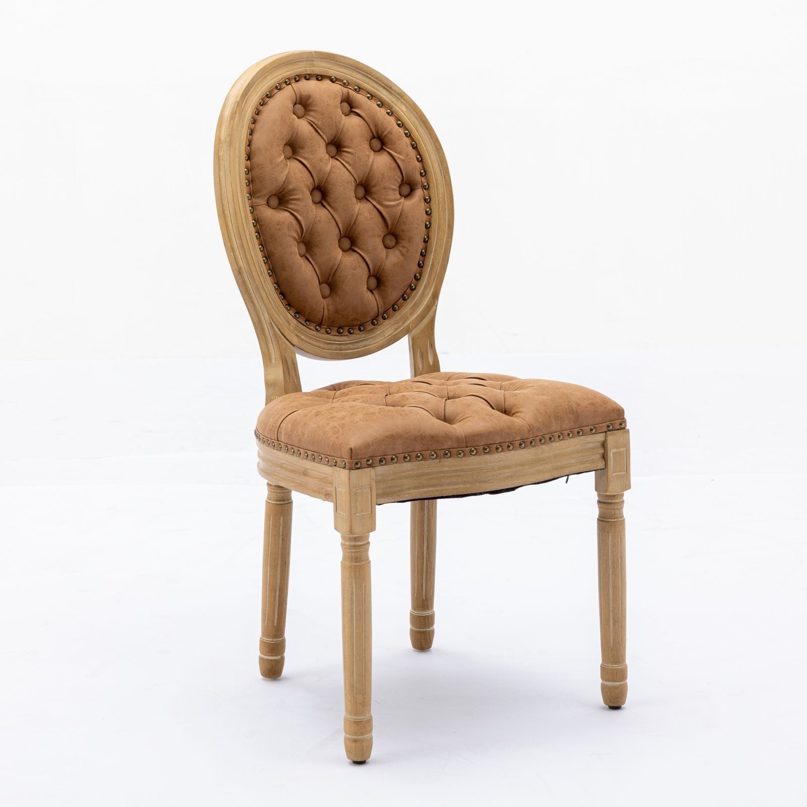 French Style Solid Wood Frame Antique Painting, Hand-Pulled Buckle Decoration Artificial Dining Chair With Nailhead Trim, Wood Legs - Armand’s Maison & Marché