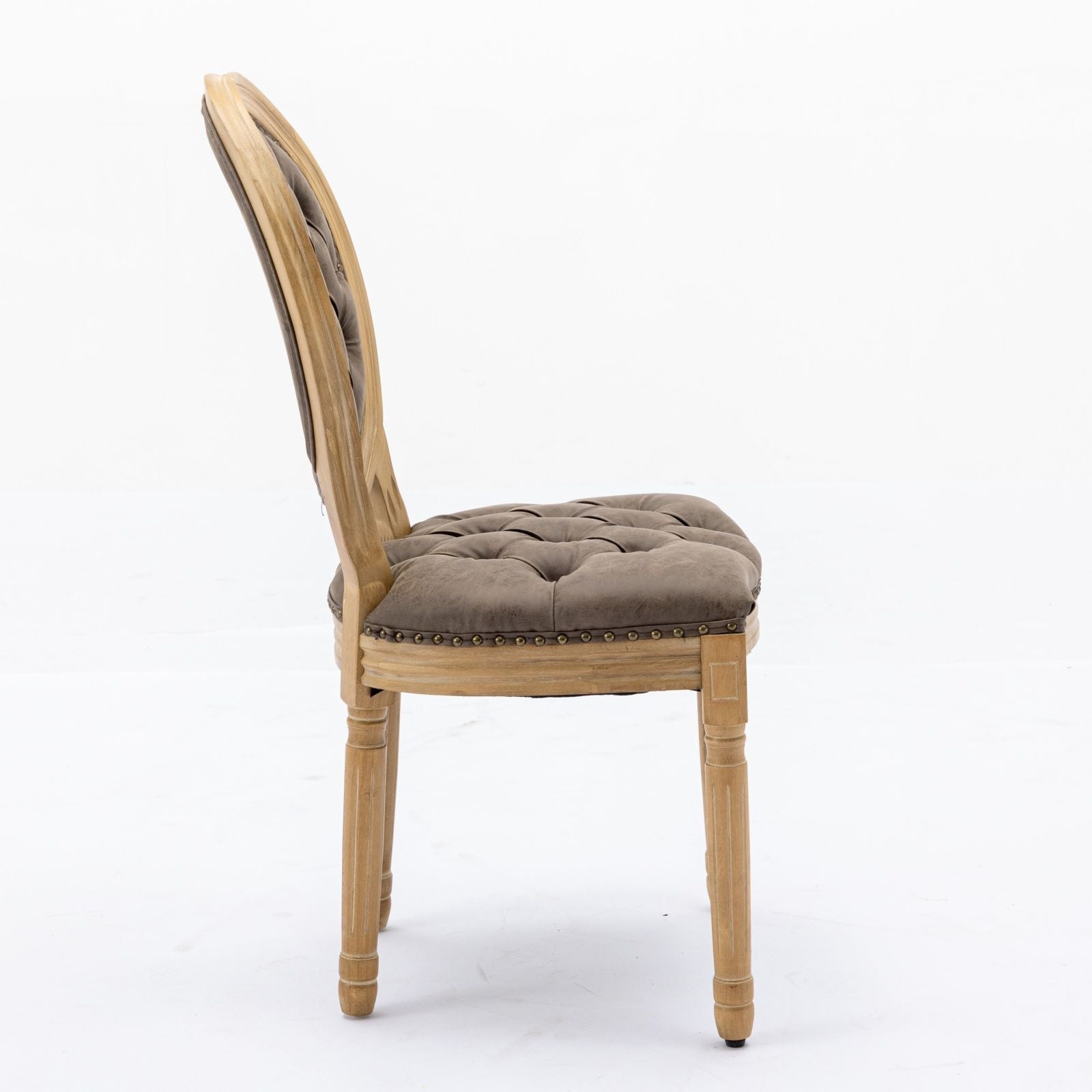 French Style Solid Wood Frame Antique Painting, Hand-Pulled Buckle Decoration Artificial Dining Chair With Nailhead Trim, Wood Legs - Armand’s Maison & Marché