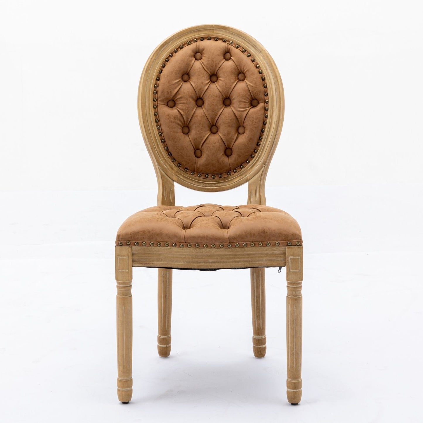 French Style Solid Wood Frame Antique Painting, Hand-Pulled Buckle Decoration Artificial Dining Chair With Nailhead Trim, Wood Legs - Armand’s Maison & Marché