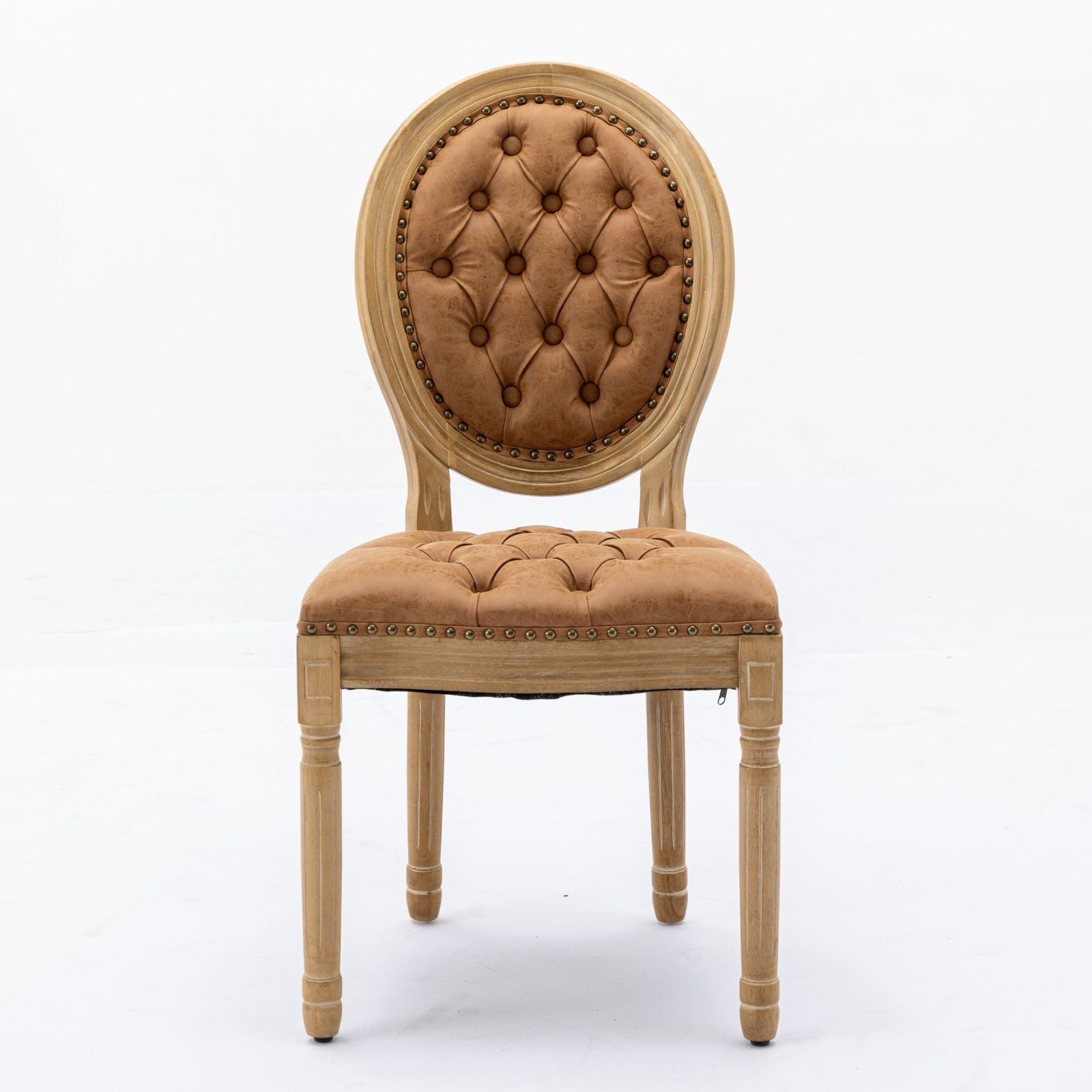 French Style Solid Wood Frame Antique Painting, Hand-Pulled Buckle Decoration Artificial Dining Chair With Nailhead Trim, Wood Legs - Armand’s Maison & Marché