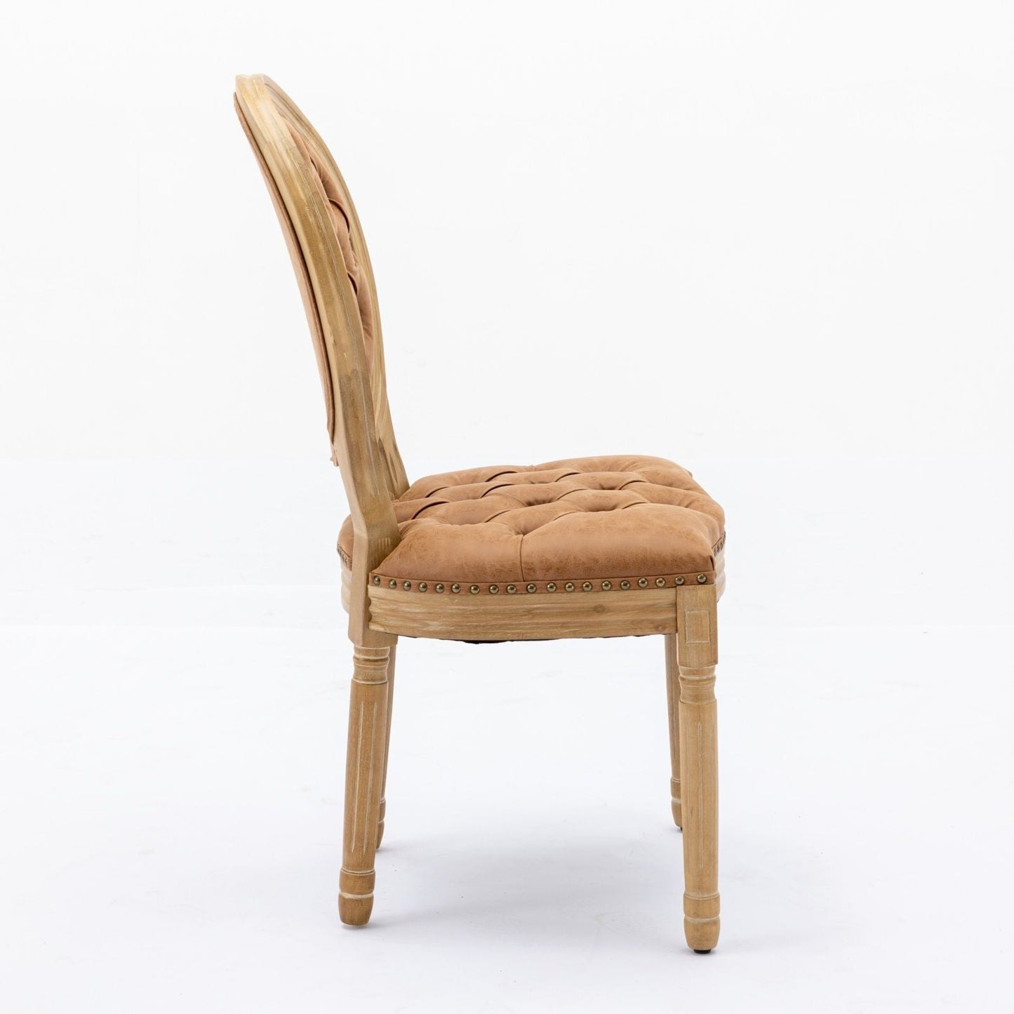 French Style Solid Wood Frame Antique Painting, Hand-Pulled Buckle Decoration Artificial Dining Chair With Nailhead Trim, Wood Legs - Armand’s Maison & Marché