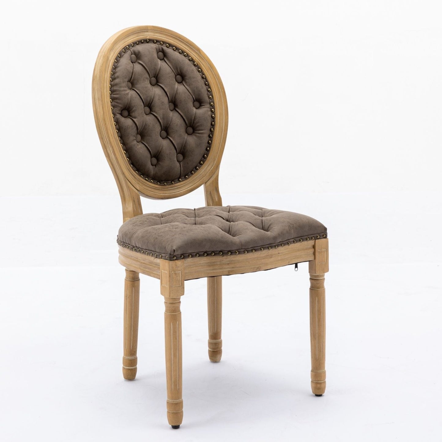 French Style Solid Wood Frame Antique Painting, Hand-Pulled Buckle Decoration Artificial Dining Chair With Nailhead Trim, Wood Legs - Armand’s Maison & Marché