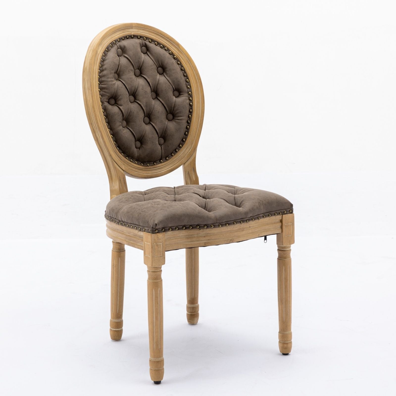 French Style Solid Wood Frame Antique Painting, Hand-Pulled Buckle Decoration Artificial Dining Chair With Nailhead Trim, Wood Legs - Armand’s Maison & Marché