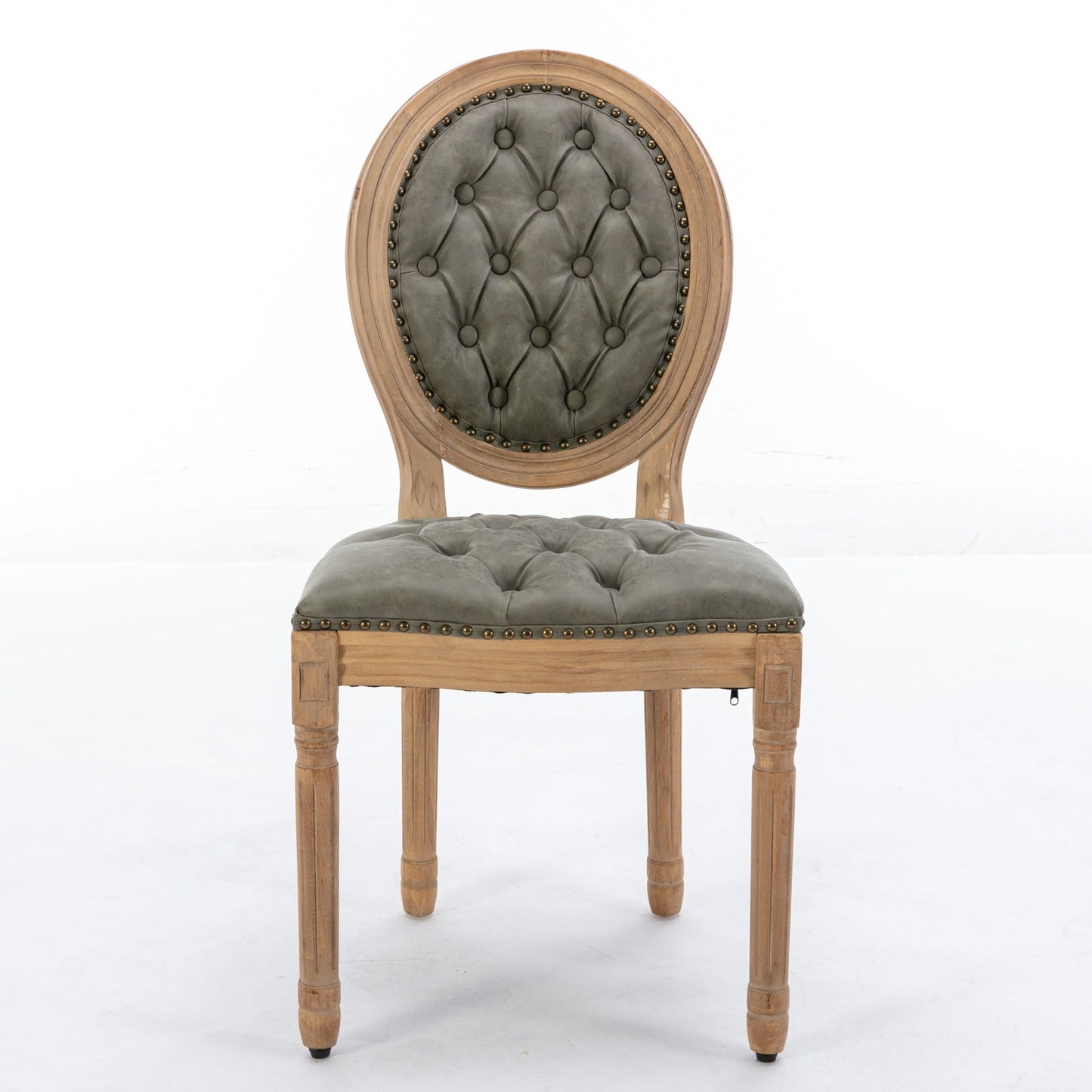 French Style Solid Wood Frame Antique Painting, Hand-Pulled Buckle Decoration Artificial Dining Chair With Nailhead Trim, Wood Legs - Armand’s Maison & Marché